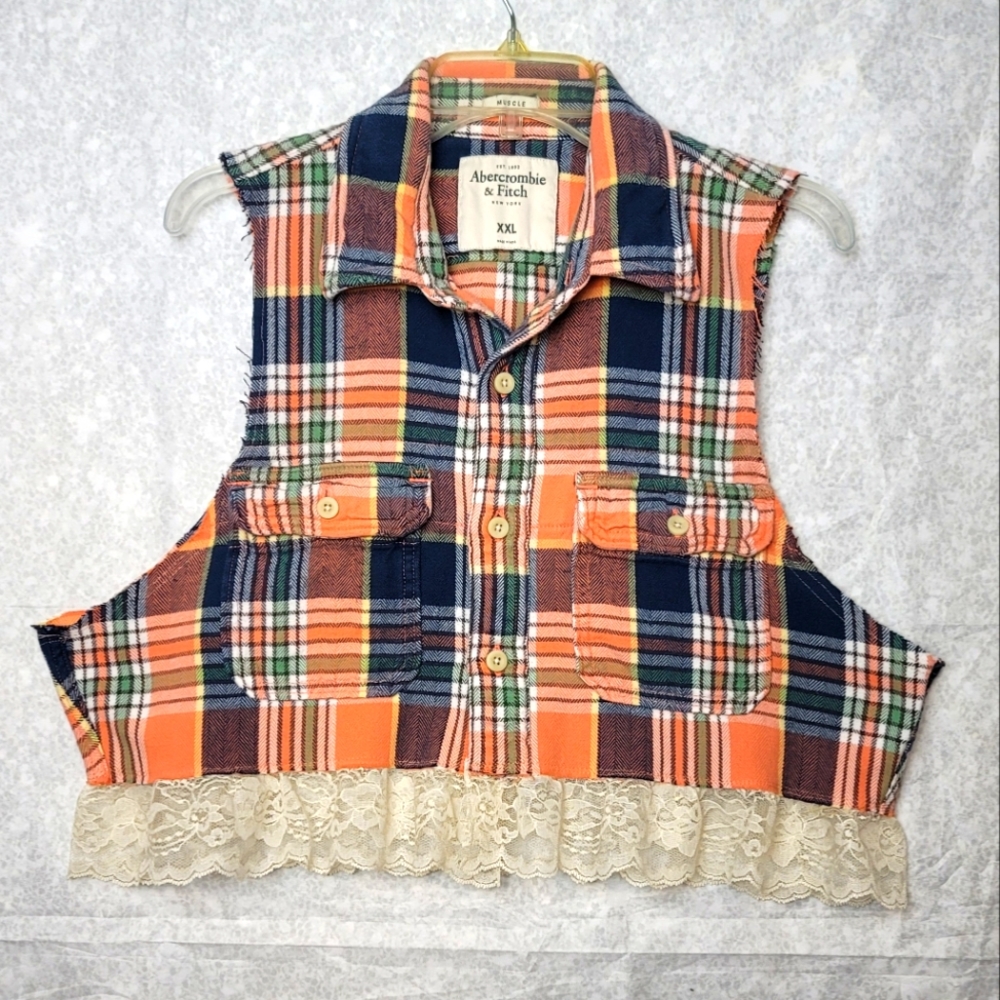 Cropped Flannel Muscle Shirt